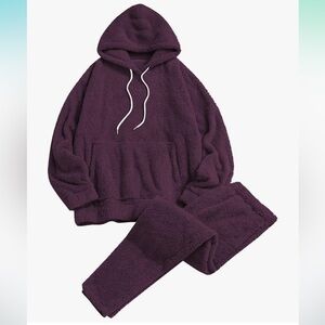 ZAFUL Cozy Fuzzy Fleece Purple Hoodie and Pants Set